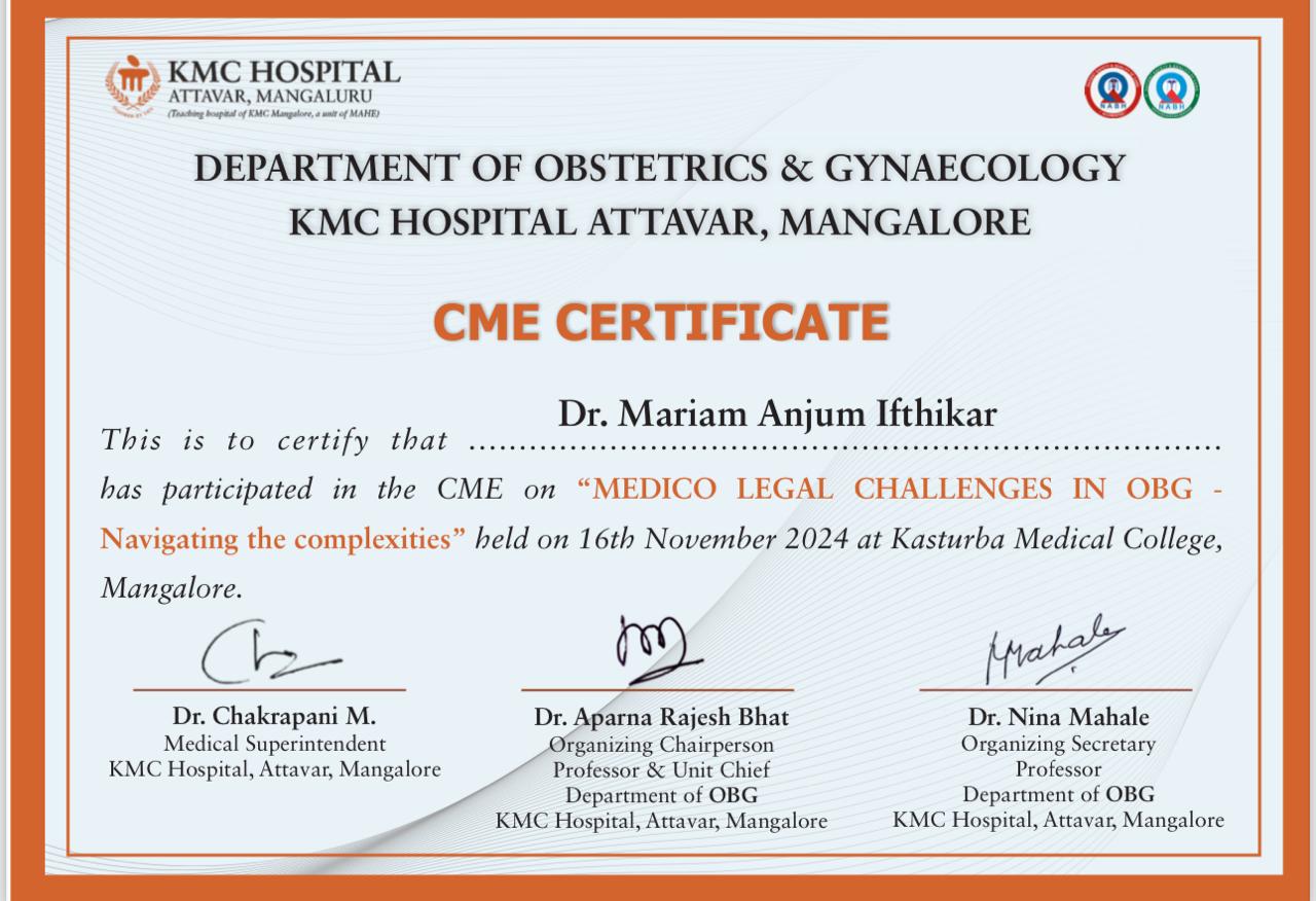 Dr. Mariam Anjum — CME — Certificate